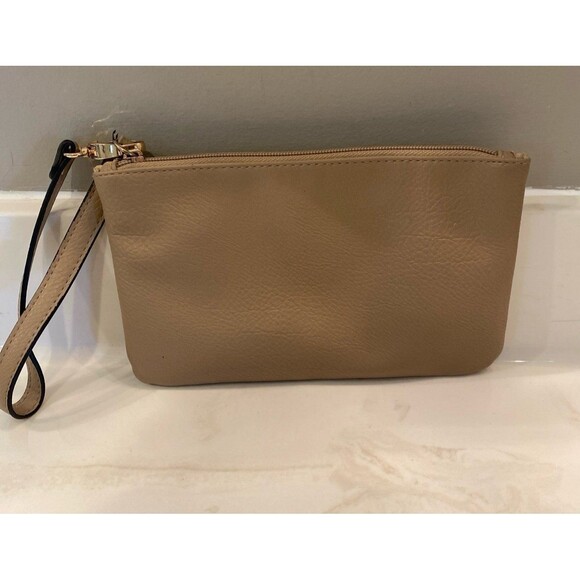 Cato Makeup Cosmetics Accessories Bag Tan Zipper Close Inside Pocket Travel - Picture 2 of 9